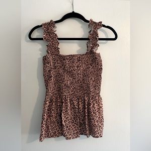 Women’s leopard peplum smocked tank top